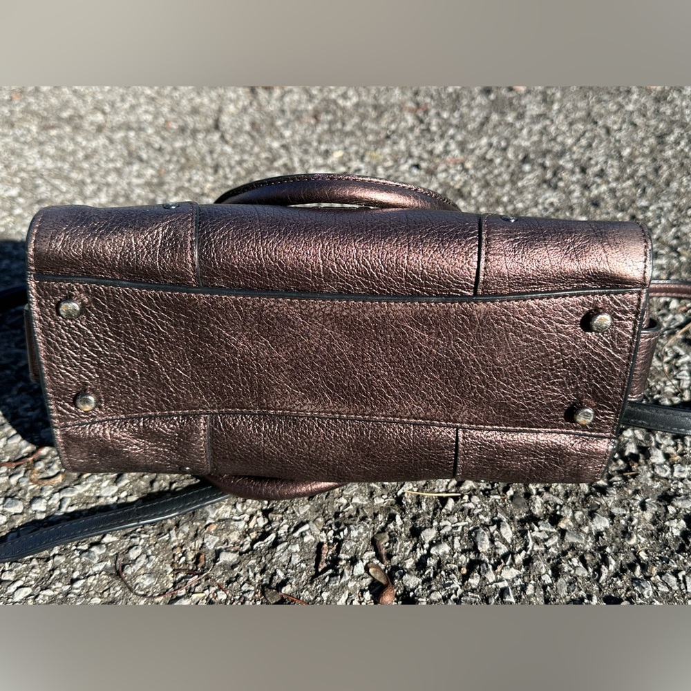 Coach Mercer Satchel 24 Metallic Leather Crossbody Handbag Dark Bronze - Picture 6 of 14